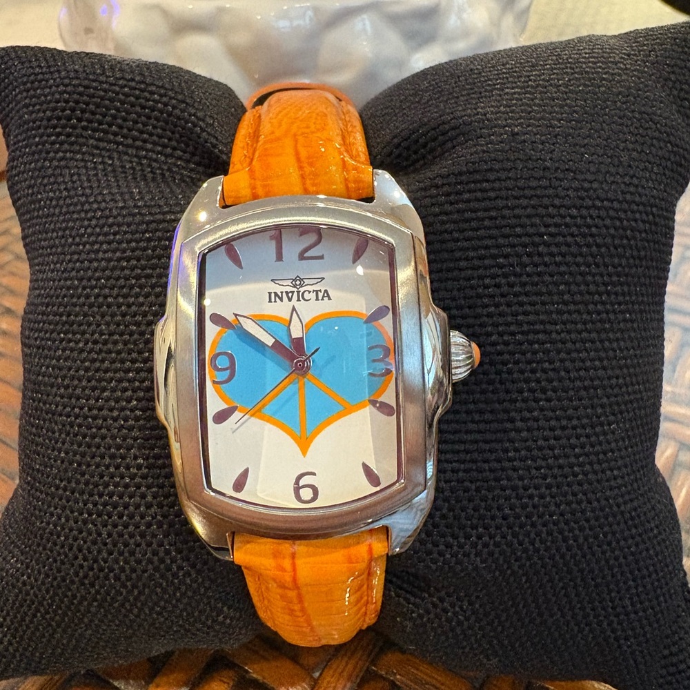 Invicta Lupah Silver Case Watch with Orange Strap